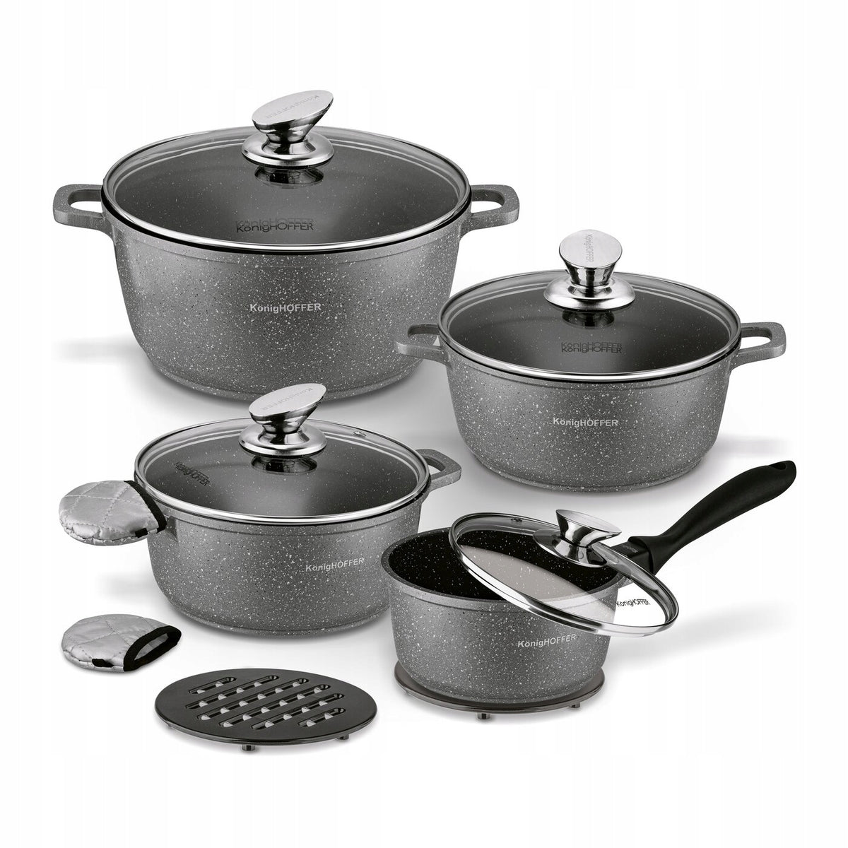 Set of 3x POT + SAUCEPAN INDUCTION Lid Konighoffer Pollo Grey 12 el