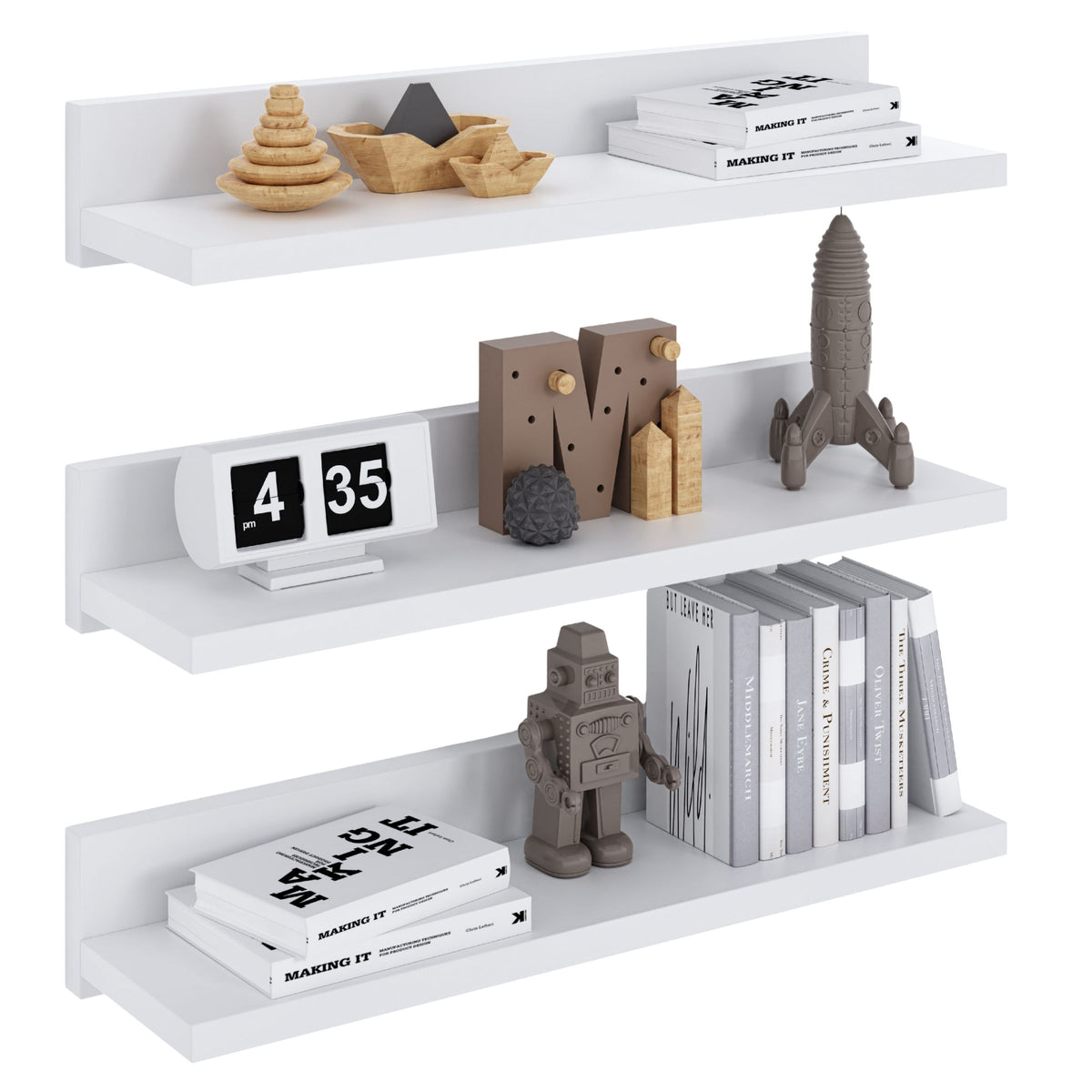 Set of 3x Wall Shelf 39 cm White Hanging For Living Room Book Decorations