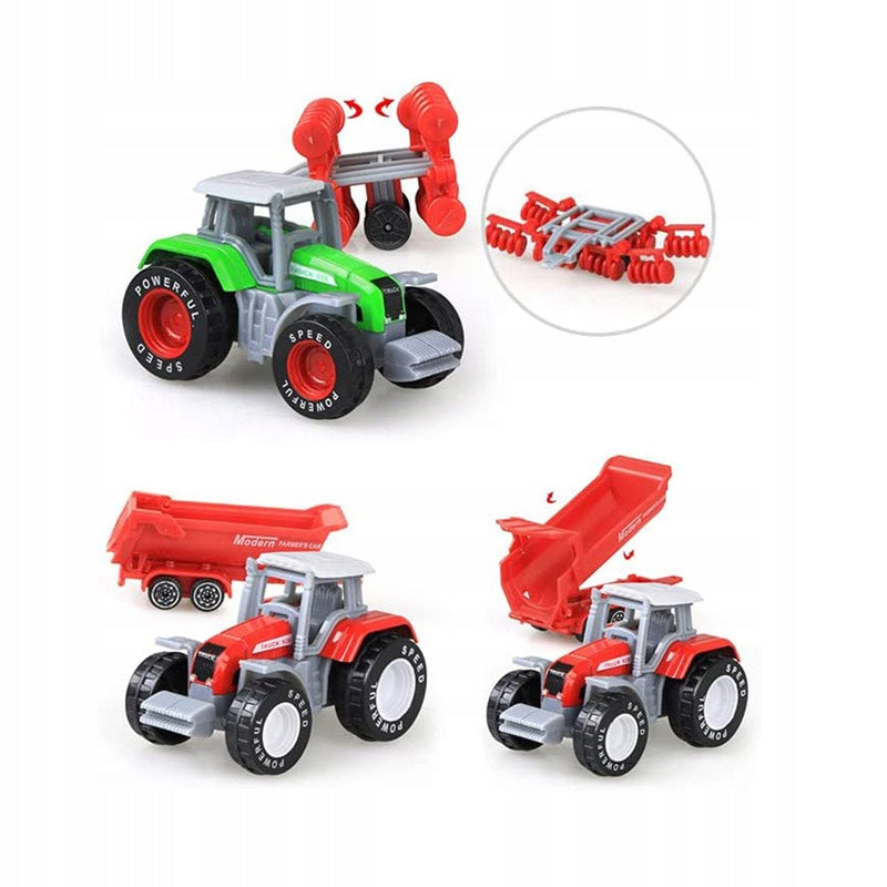 Set of 4 Tractors with Machines Metal Body Farmer Farm Kid's age 3+ years