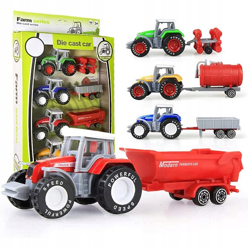Set of 4 Tractors with Machines Metal Body Farmer Farm