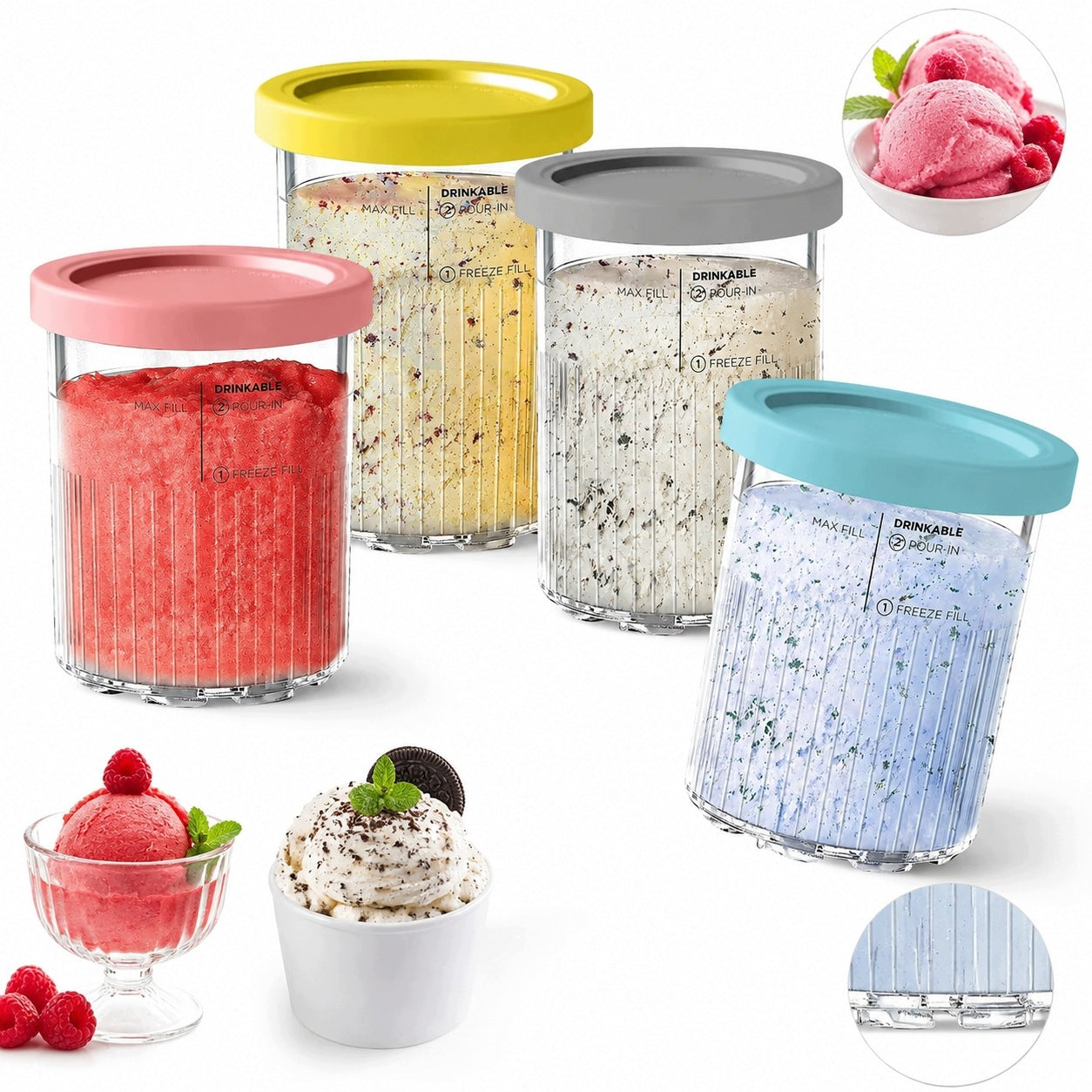 Set of 4 containers suitable for Ninja Creami NC501EU and NC500EU