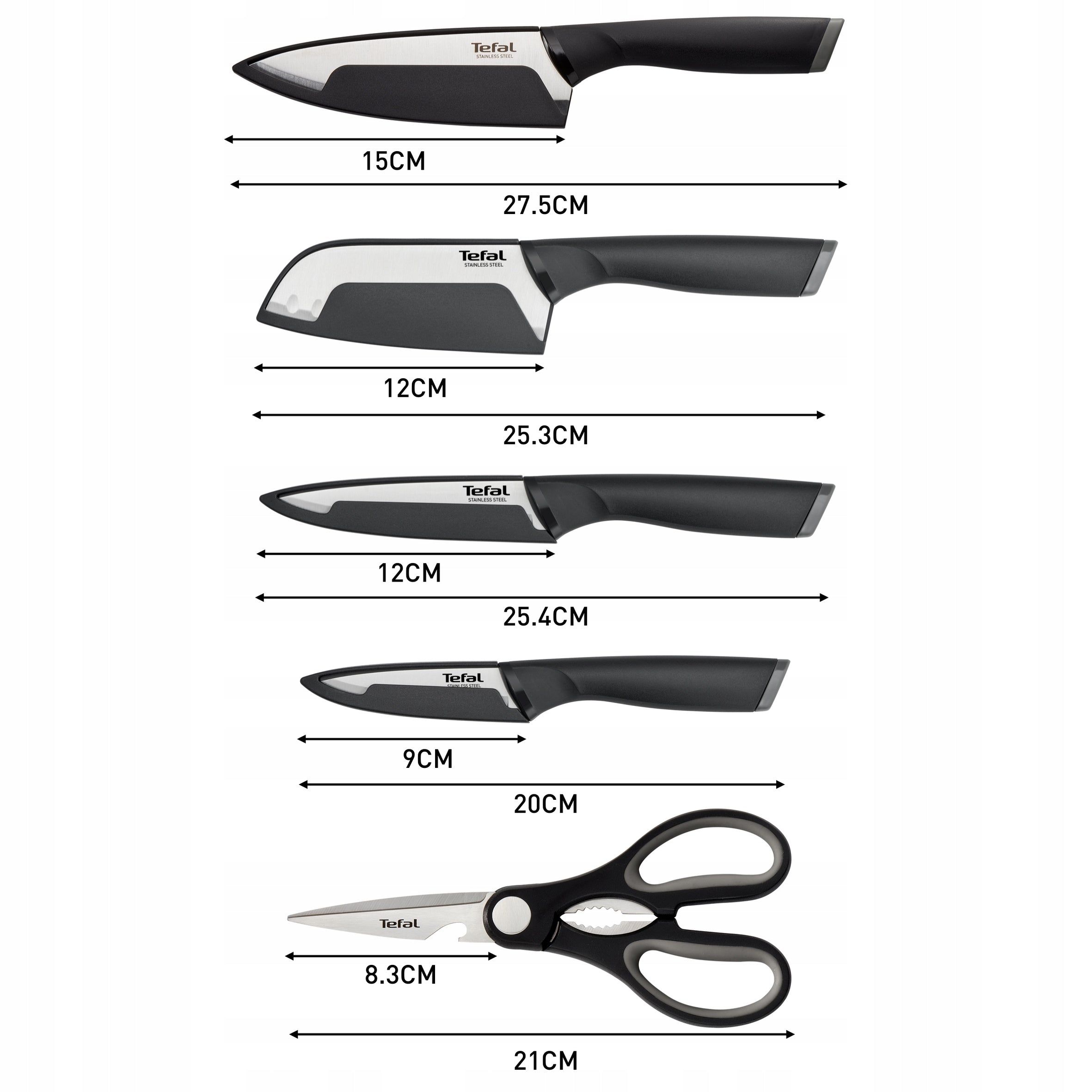 Set of 4 knives TEFAL Comfort + kitchen scissors stainless steel 5 elements Packaging status original