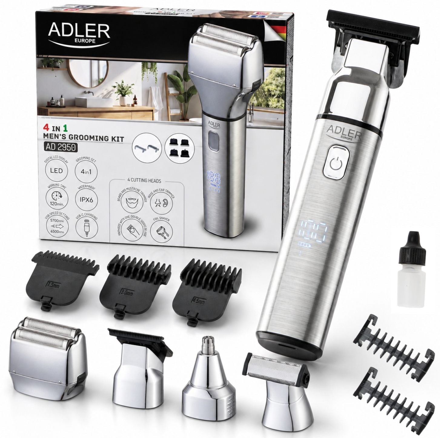 Set of 4in1 Foil Shaver Nose and Ear Beard Trimmer Wet and Dry LED