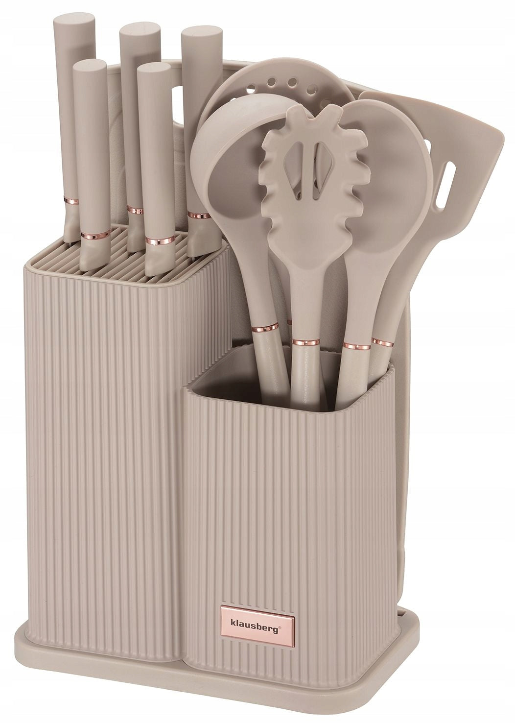 Set of 5 Knives + Set of 5 Kitchen Utensils + Cutting Board + Stand
