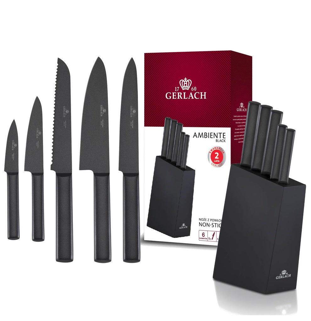 Set of 5 knives in block Gerlach Ambiente Black NK 984