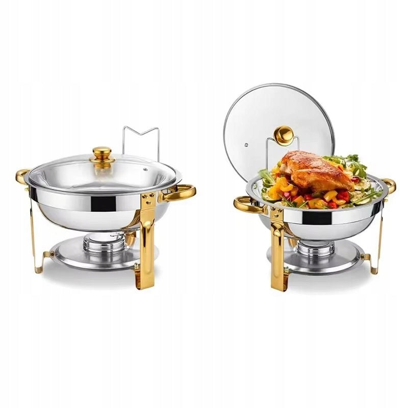 Set of 5QT Buffet Bemars 4 Pcs Stainless Steel Glass Cover
