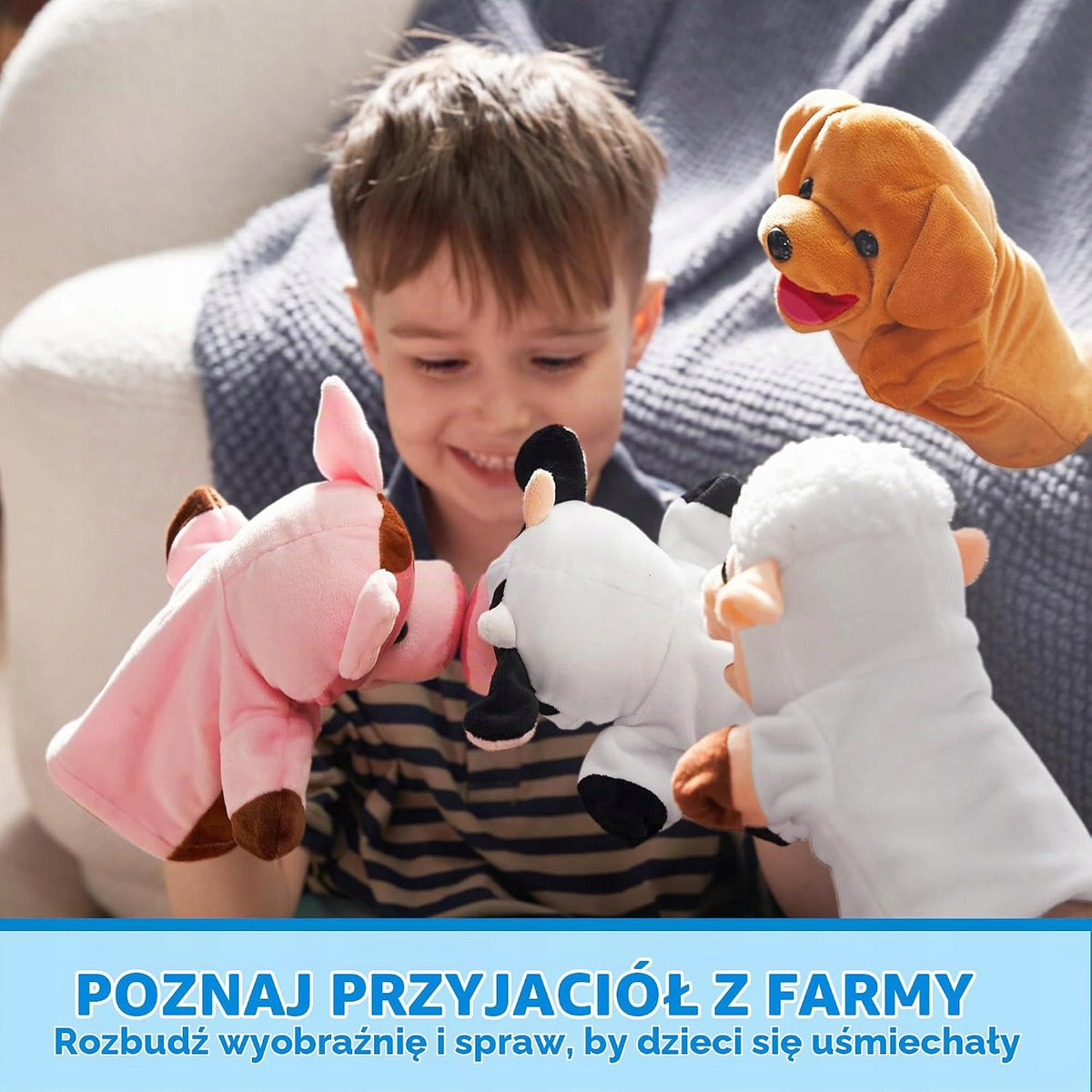 Set of 6 farm animal puppets with movable hands for children Brand JOYIN