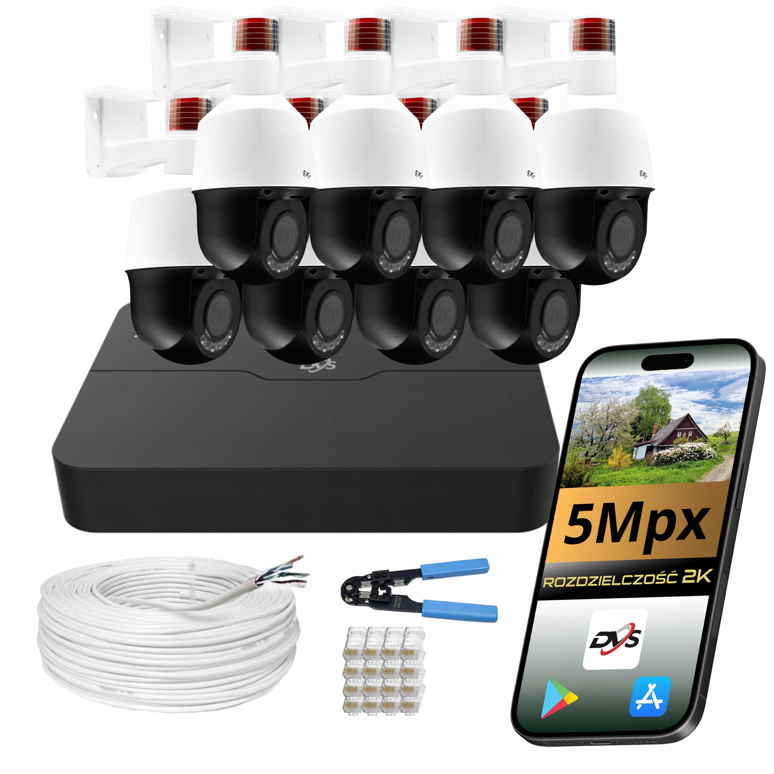 Set of 8 rotary cameras for home monitoring 5Mpx IP PoE DVS SMART AI zoom
