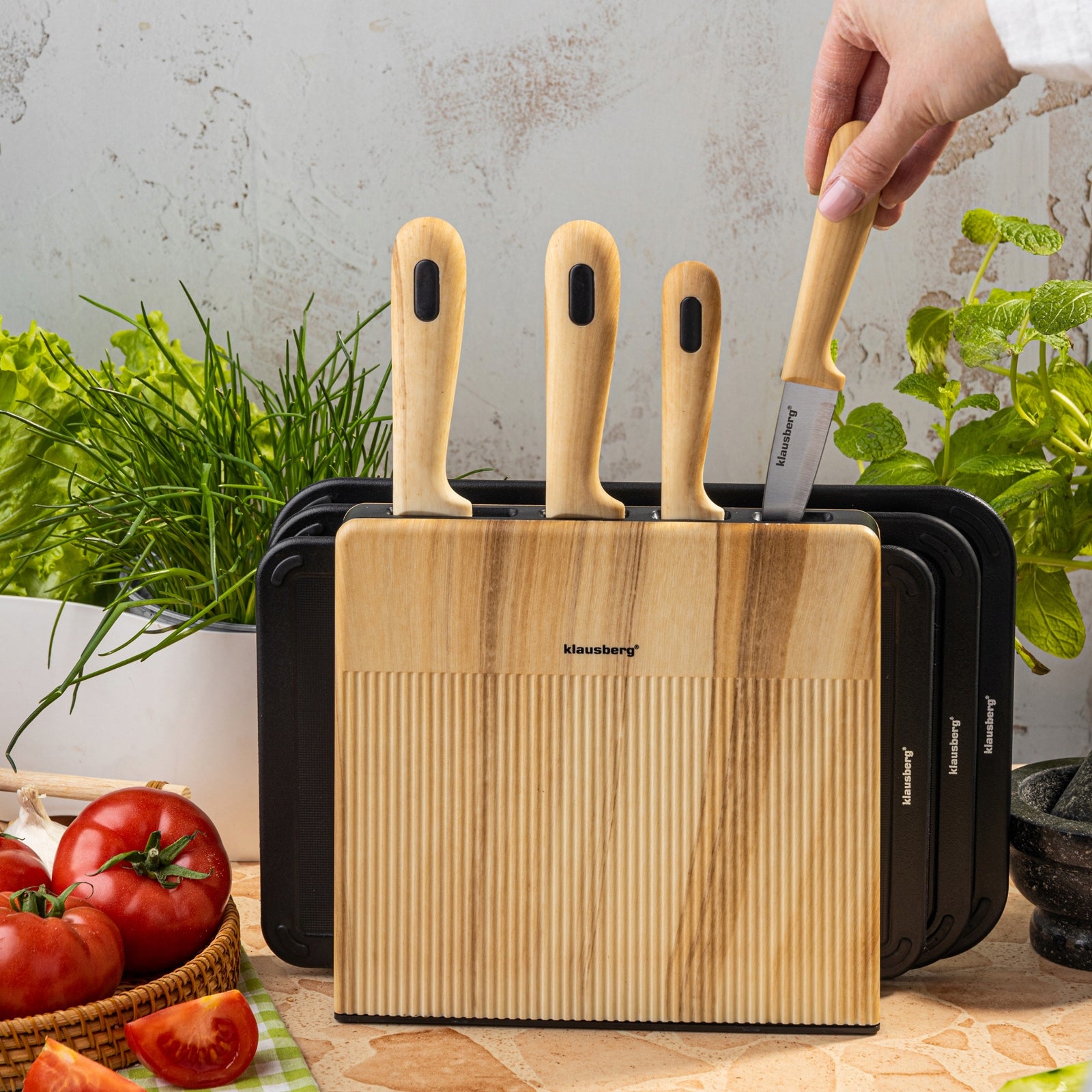 Set of 8el Knives Klausberg KB-9037 4 Knives 3 Boards Stand Kitchen Set Packaging status original