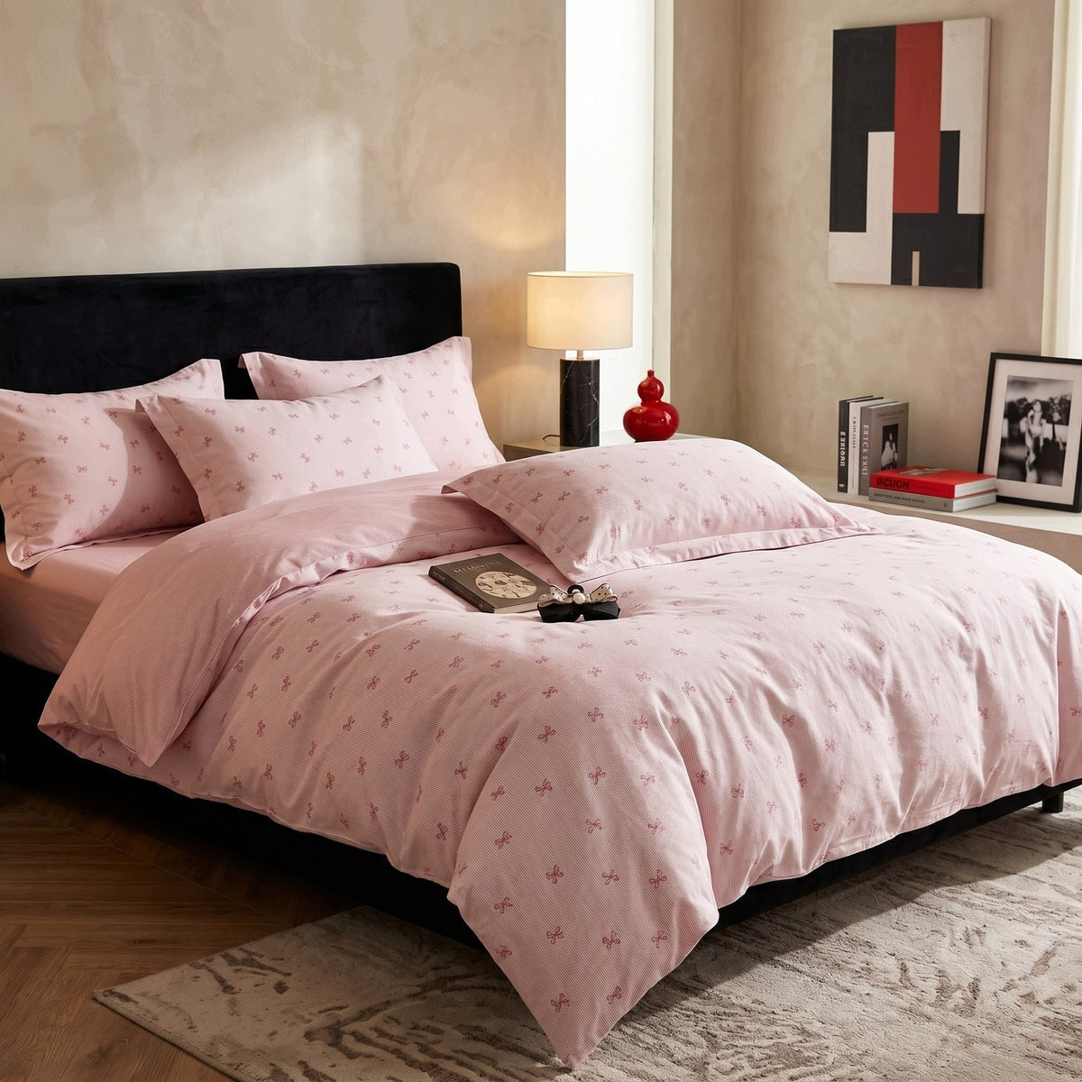 Set of BEDDING 160x200 satin COTTON pillowcases 70x80 Aurela with bows Packaging status original