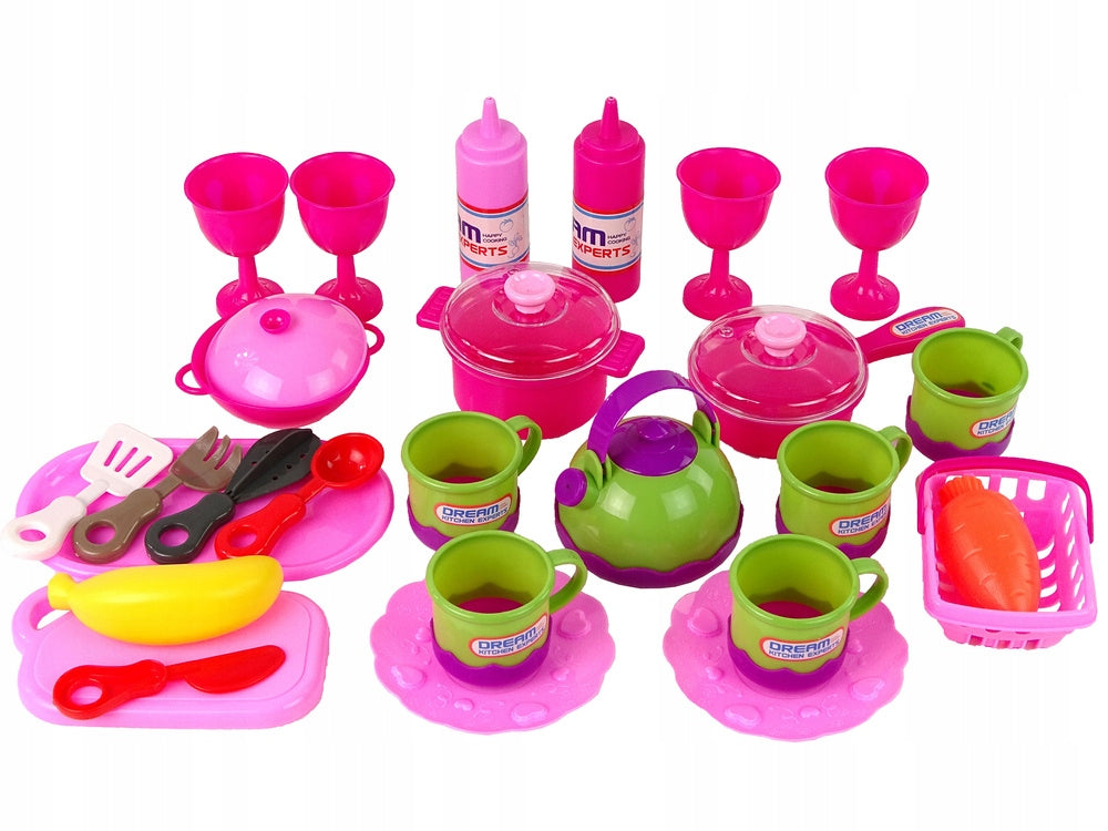 Set of Dishes in Bag 31 Elements Pink Packaging status original