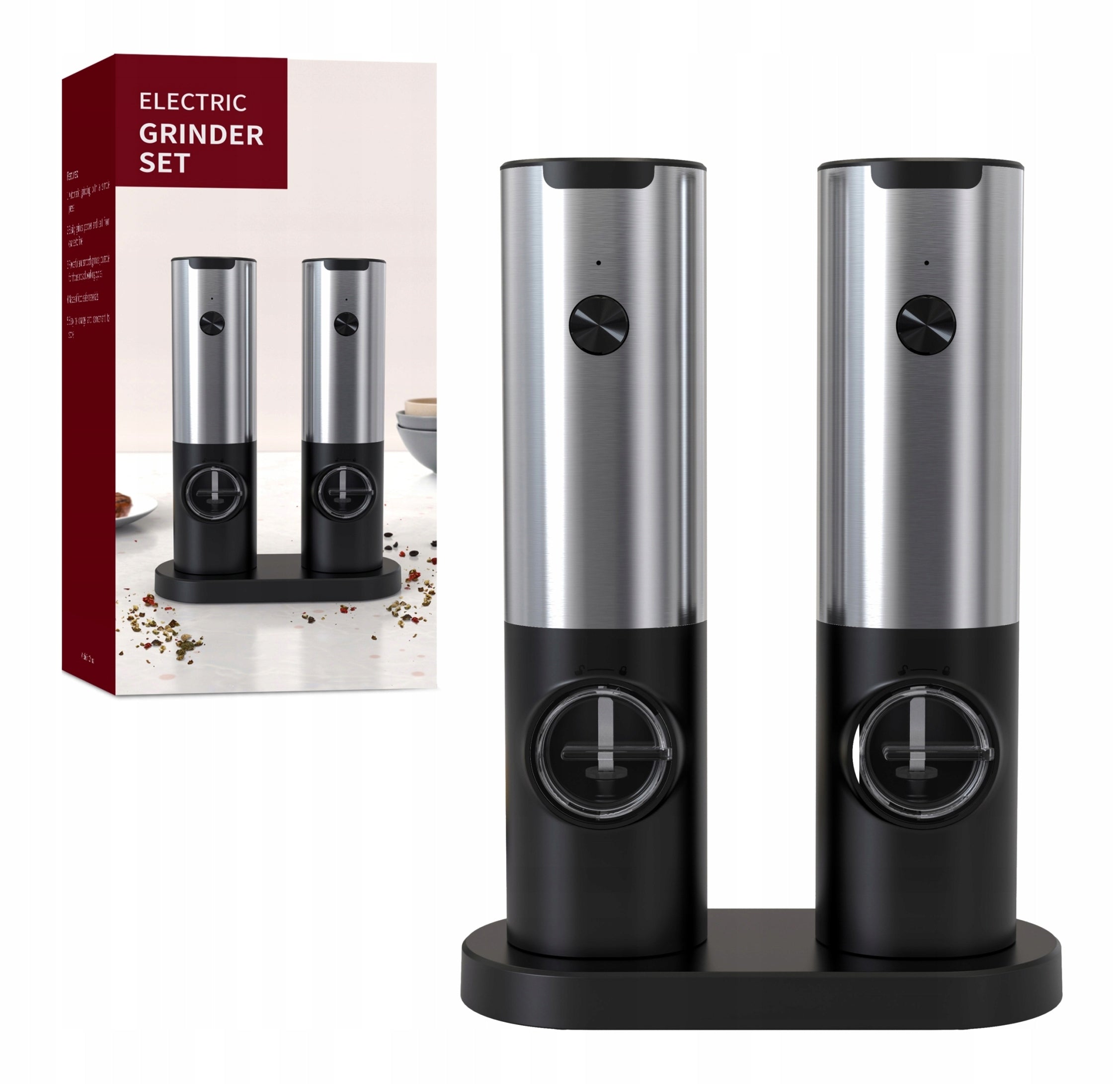 Set of Electric Pepper Salt Grinders Spice Stand ZM-SC1 Silver Packaging status original