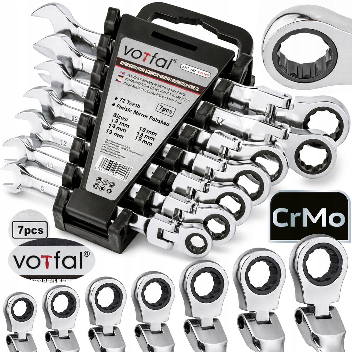 Set of Flat Eyelet Wrenches with Ratchet Broken 7el