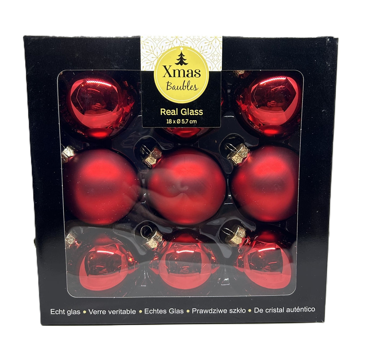 Set of Glass Christmas Tree Bombs (18 pcs) – Red 5.7 cm