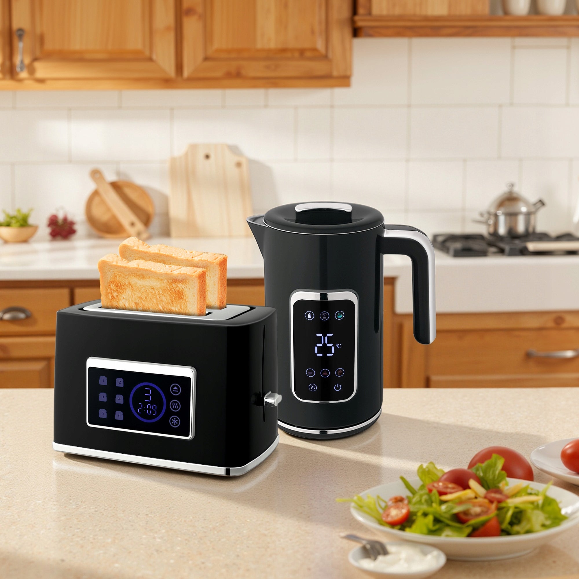 Set of HOMCOM Kettle and Toaster with 6 degrees of toasting, memory function Brand Homcom