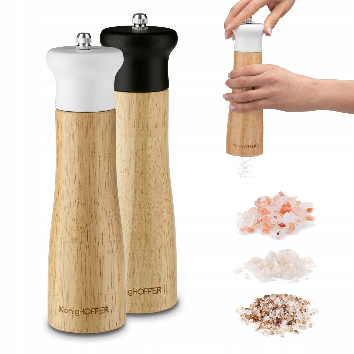 Set of Hand Grinders for Salt and PEPPER Bamboo Konighoffer Cosmic