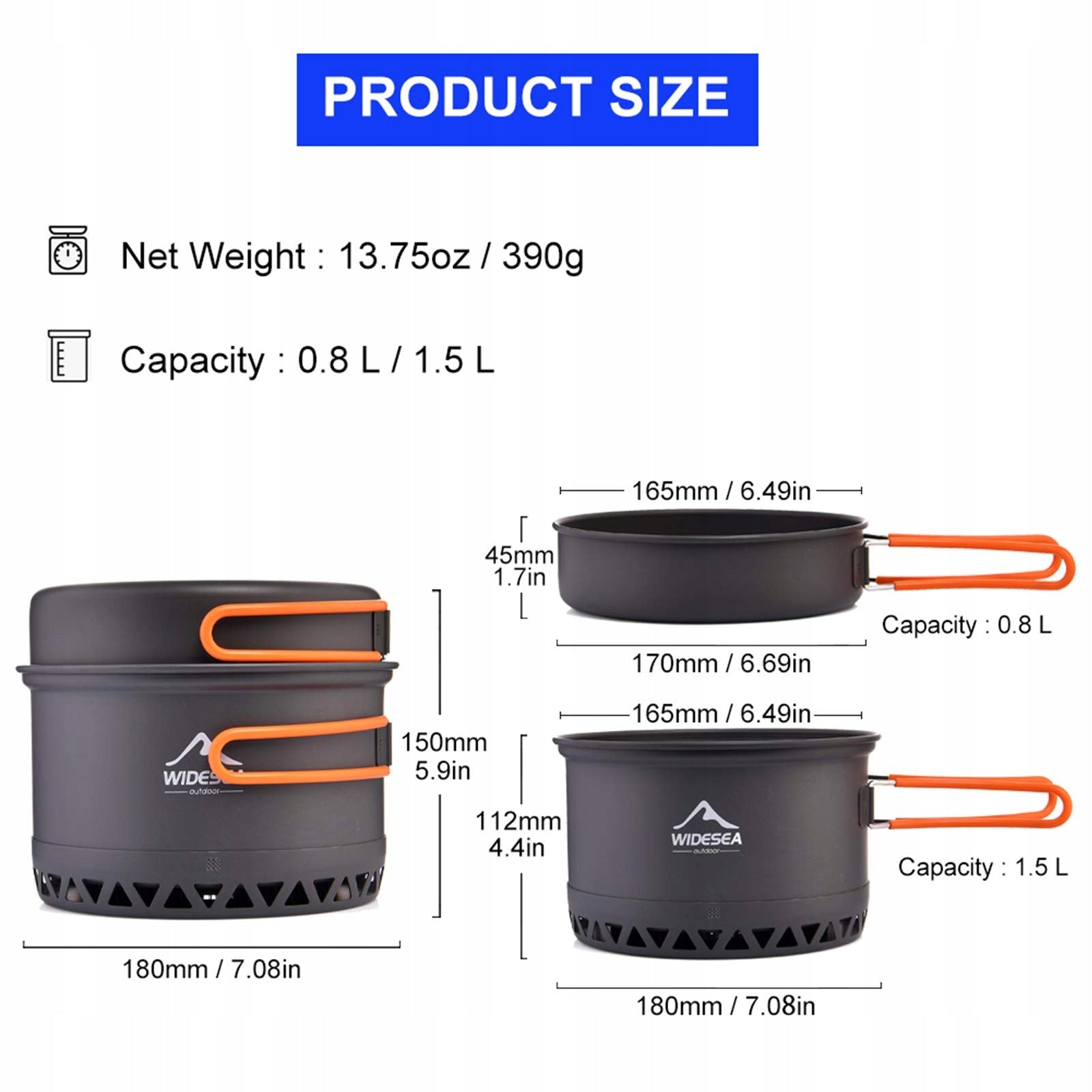 Set of Hiking Pots 1,5L Camping Trekking Bushcraft 390g Packaging status original