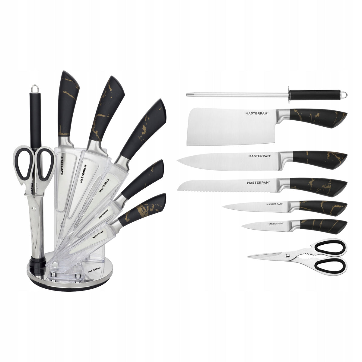 Set of Kitchen Knives in Stand 8 EL. Sharpener Scissors Packaging status original