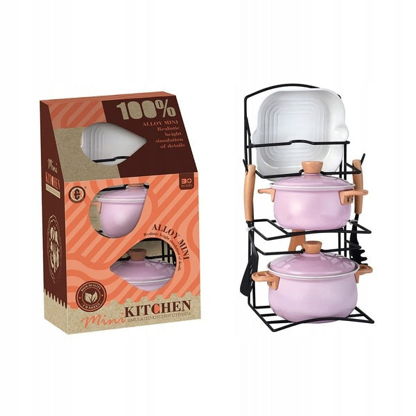 Set of Metal Pots on Stand + Kitchen Accessories Pot 8 el
