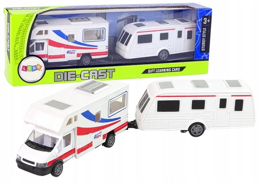 Set of Motorhome Vehicles + Camping Trailer with Metal Elements