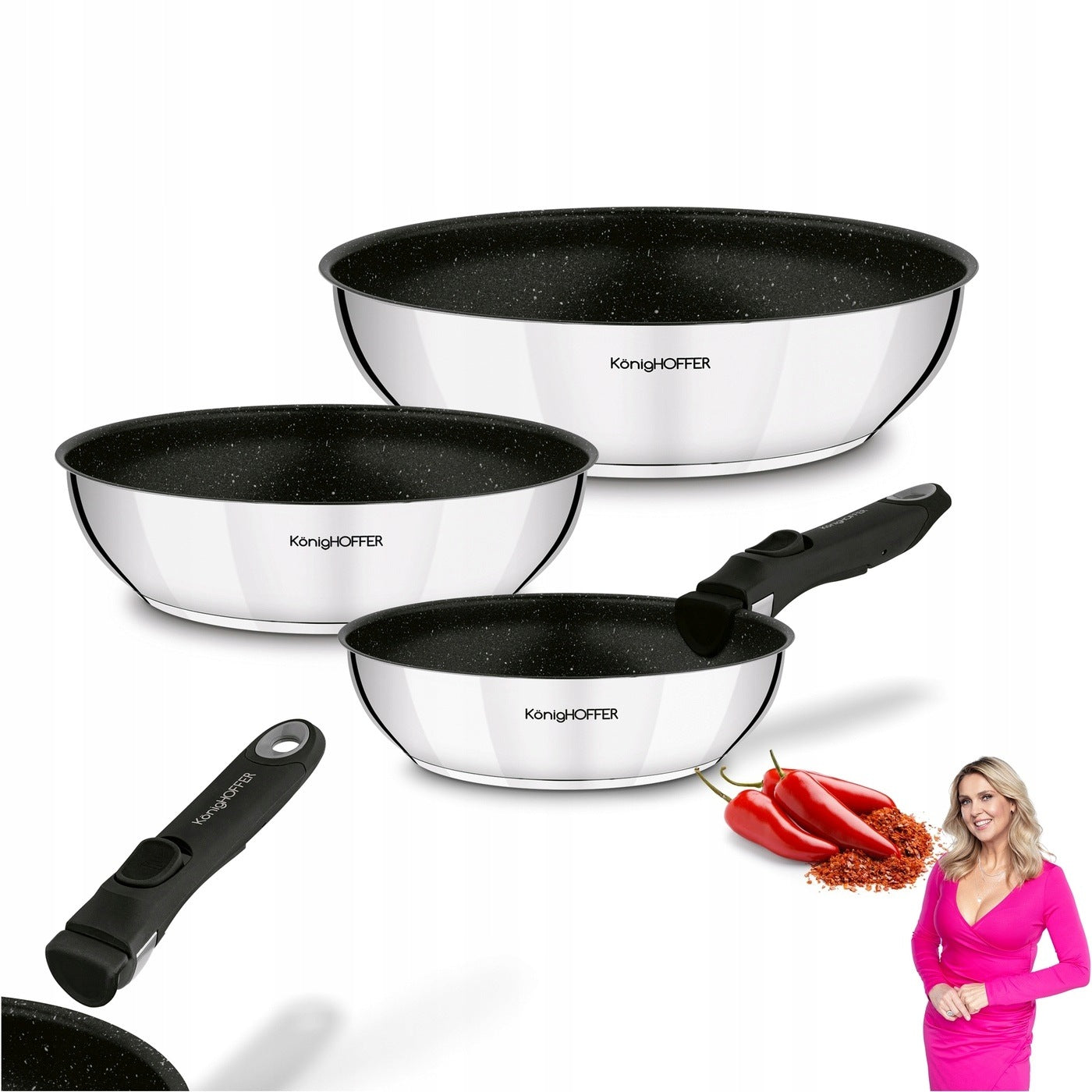 Set of PANS 3x DEEP Detachable HANDLE Konighoffer Colate 20x24x28