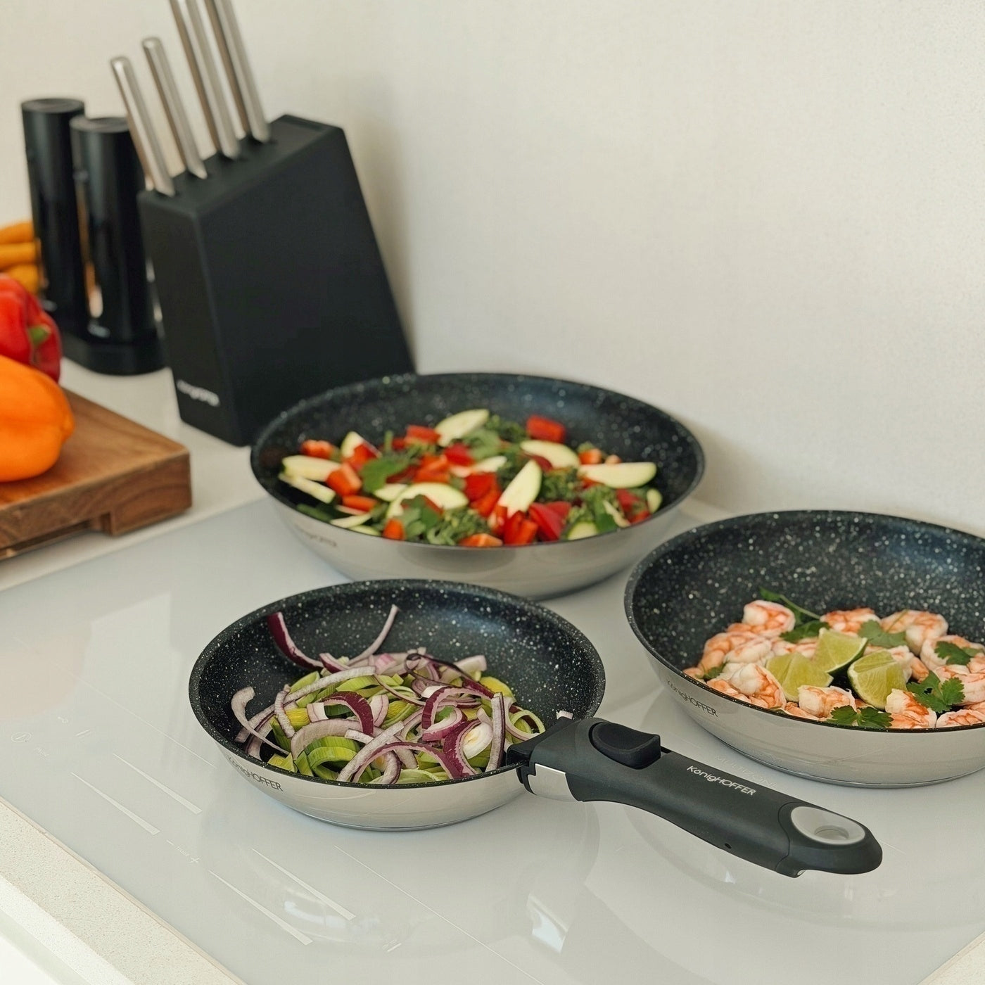 Set of PANS 3x Detachable HANDLE INDUCTION GAS Konighoffer Colate 20x24x28 Packaging status original