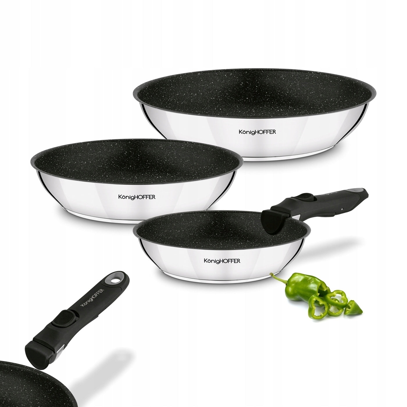 Set of PANS 3x Detachable HANDLE INDUCTION GAS Konighoffer Colate 20x24x28