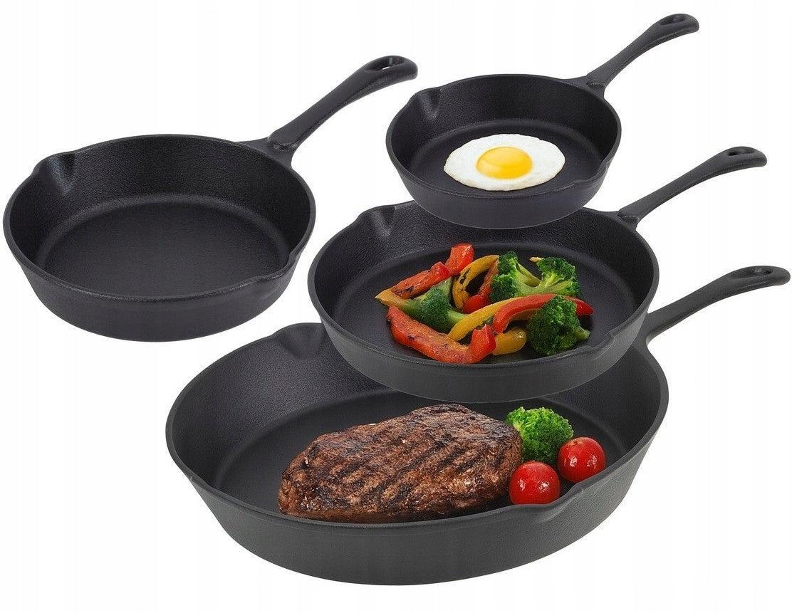 Set of PANS 4x HEAVY CAST IRON PAN 30, 25, 20, 16 cm. INDUCTION GAS