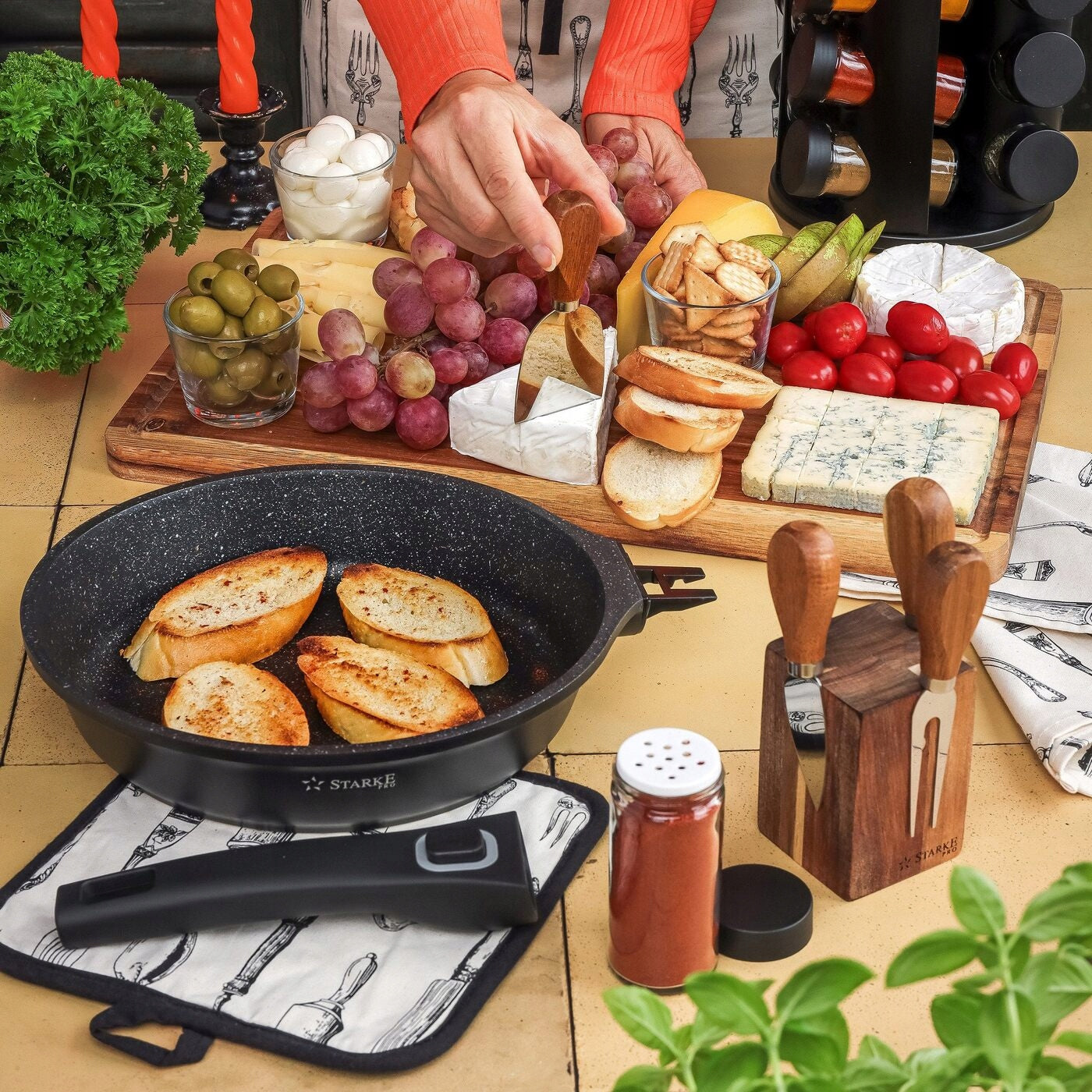 Set of PANS Detachable HANDLE INDUCTION Starke Pro Svart Marble 20/24/28cm Packaging status original