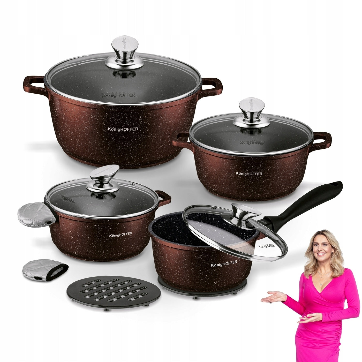 Set of POTS Induction with LID GAS SOLID Konighoffer Pollo Brown 12el
