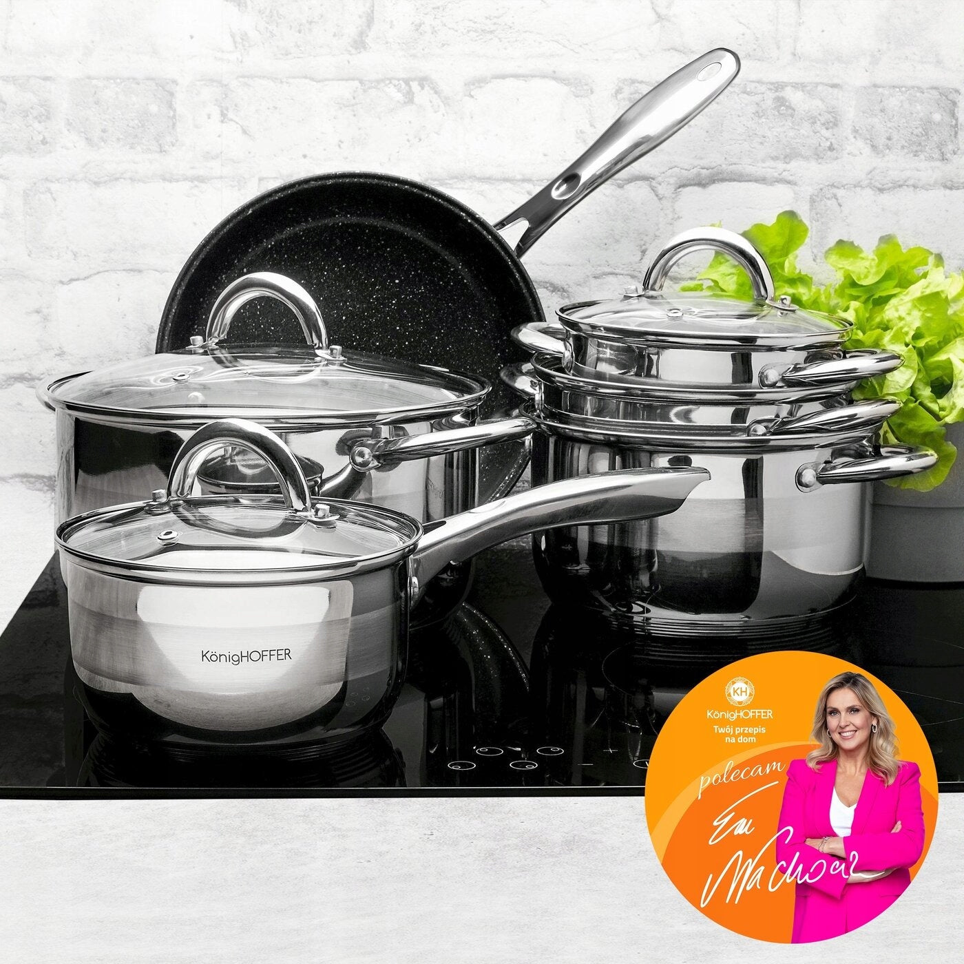 Set of POTS Rondel Pan LID INDUCTION Gas Konighoffer Faro 12 el Color silver