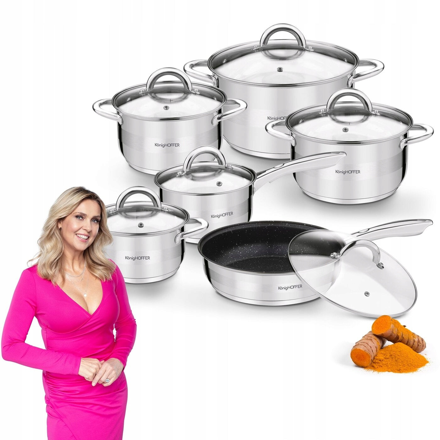Set of POTS Rondel Pan LID INDUCTION Gas Konighoffer Faro 12 el