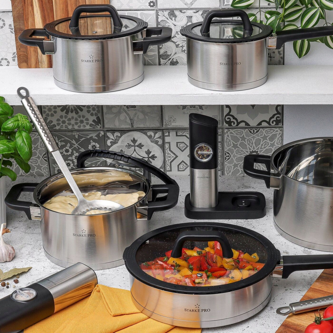 Set of POTS with Lids INDUCTION Gas Set Starke Pro Rigor 10 el Packaging status original