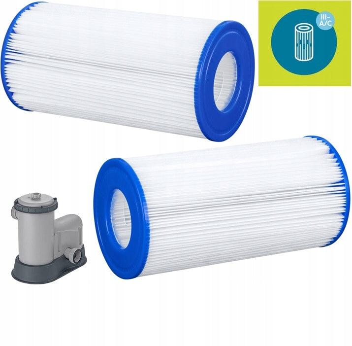 Set of Pool Water Filtration Cartridges for Pump 58389 Replacement 2x10x20 Manufacturer code Filtry do pompki typ rozmiar III 3 10x20cm