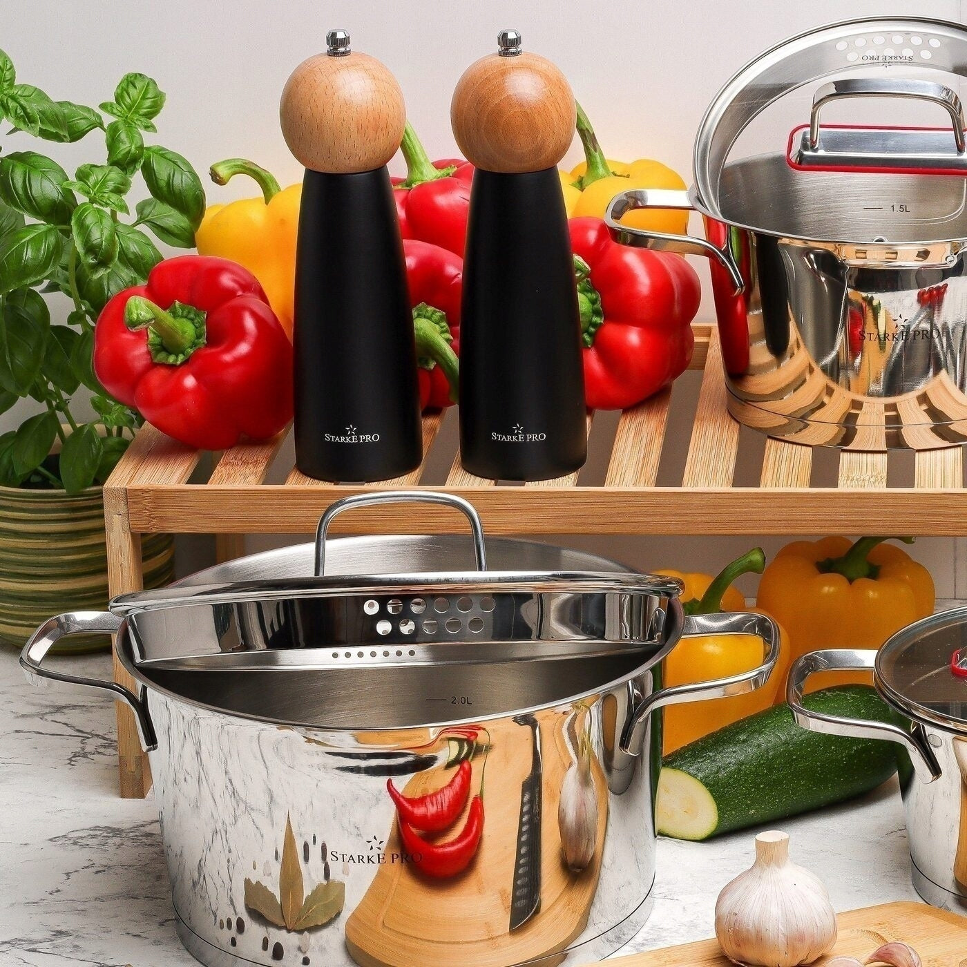 Set of SALT AND PEPPER GRINDERS Spices WOOD Starke Pro Dalmatia 2pcs Packaging status original