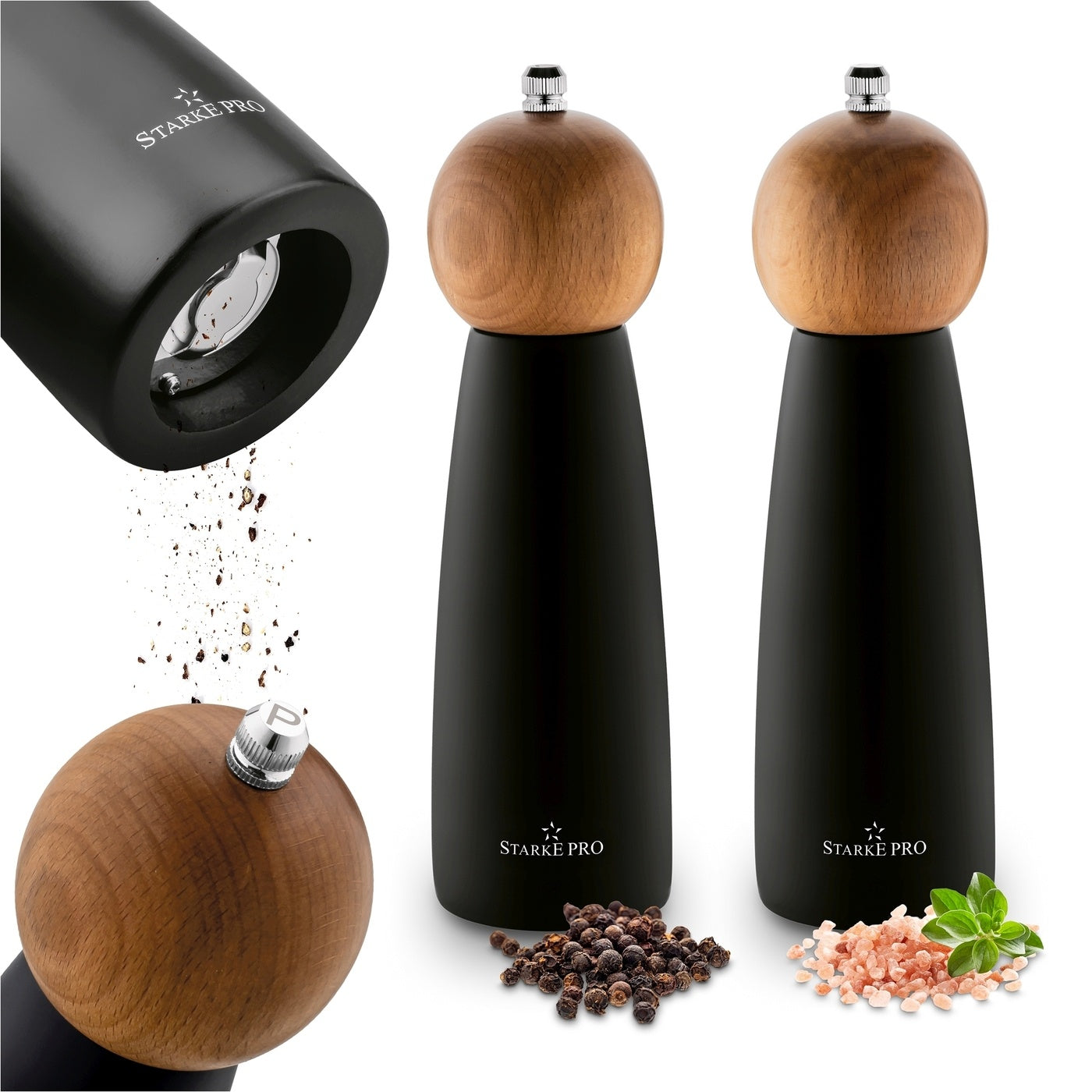 Set of SALT AND PEPPER GRINDERS Spices WOOD Starke Pro Dalmatia 2pcs