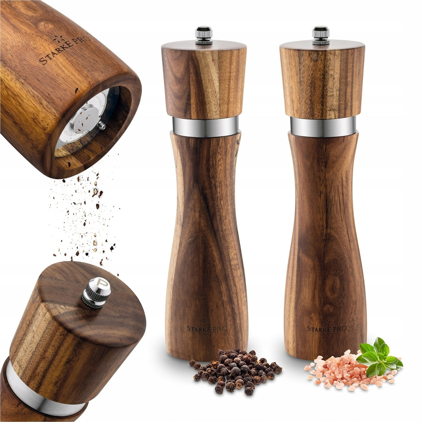Set of SALT AND PEPPER GRINDERS for Spices ACACIA Starke Pro Aragon 2pcs