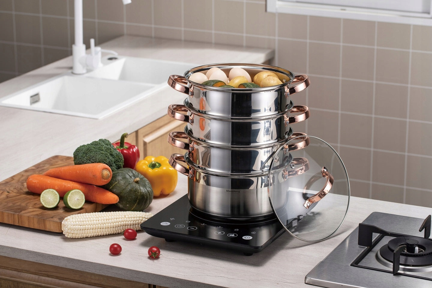 Set of STEAMING POTS 5el. 24cm. POT 5 L INDUCTION GAS Manufacturer code 5908287277366