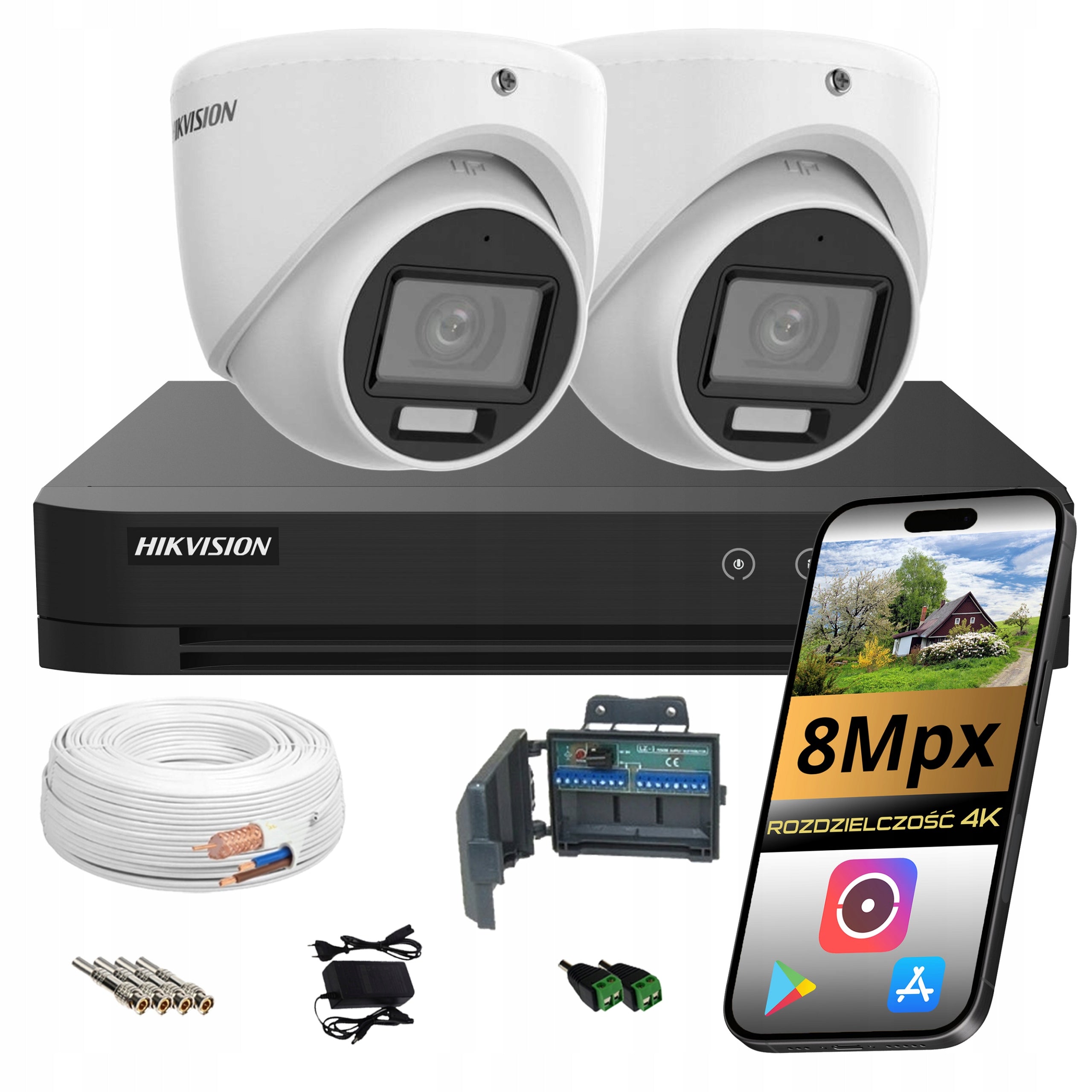 Set of Security Cameras 2 Analog Domes 8Mpx IR LED Hikvision