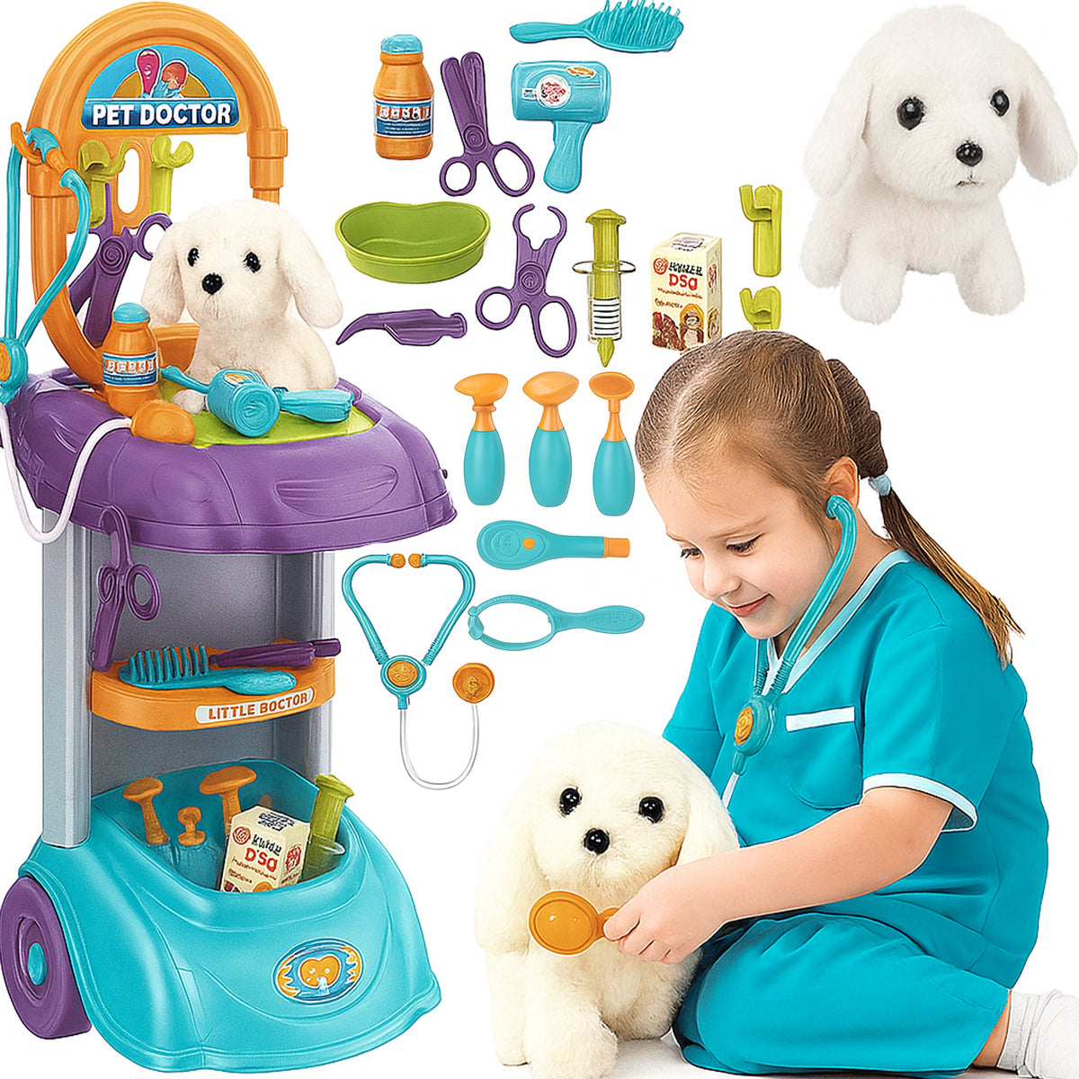 Set of Small Veterinarian Plush Dog Stroller Stethoscope 19 accesses