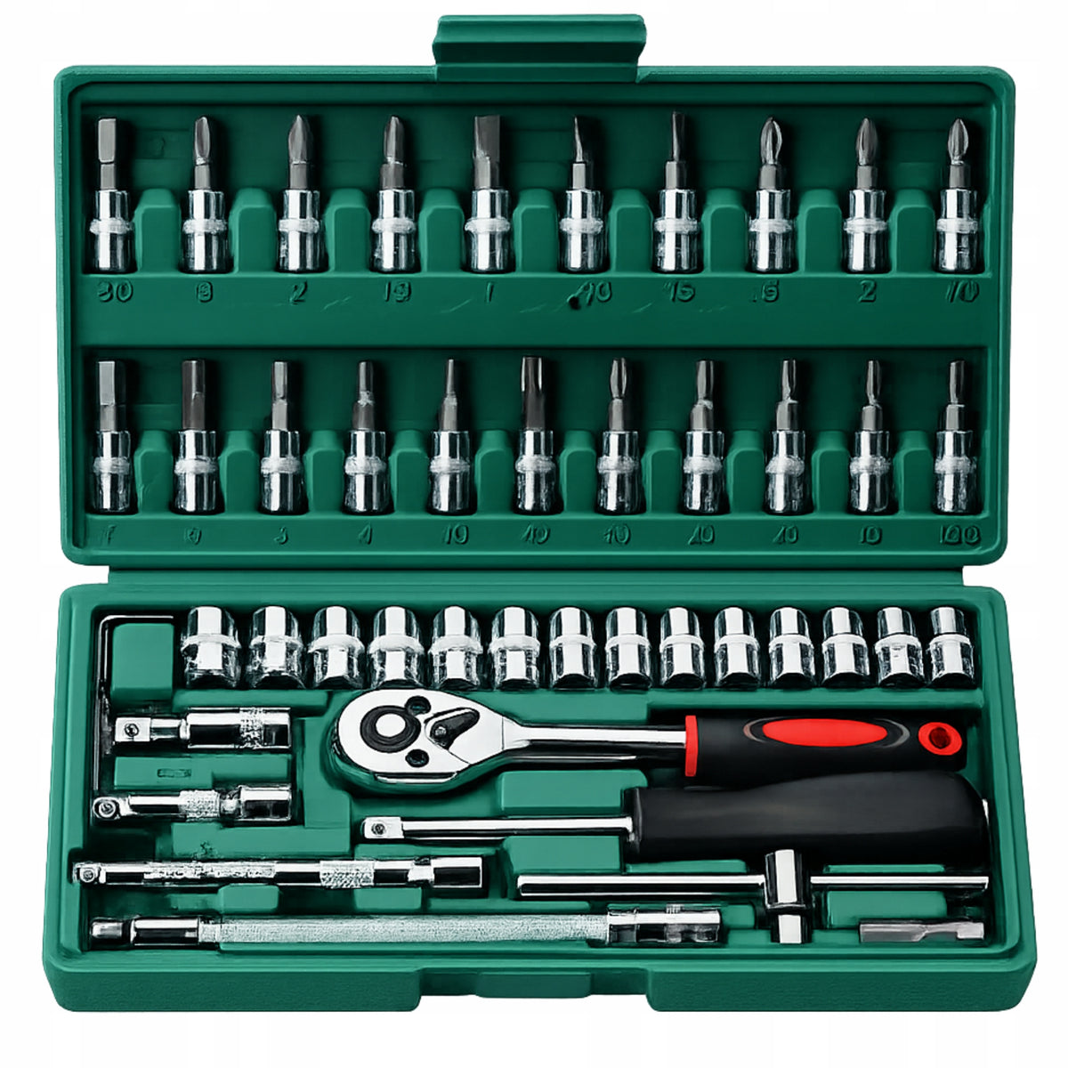 Set of Socket Wrench Tools in Suitcase 46 Elements Ratchet Wrench Manufacturer code Zestaw Narzędzi Klucze Nasadowe 46 Elementów