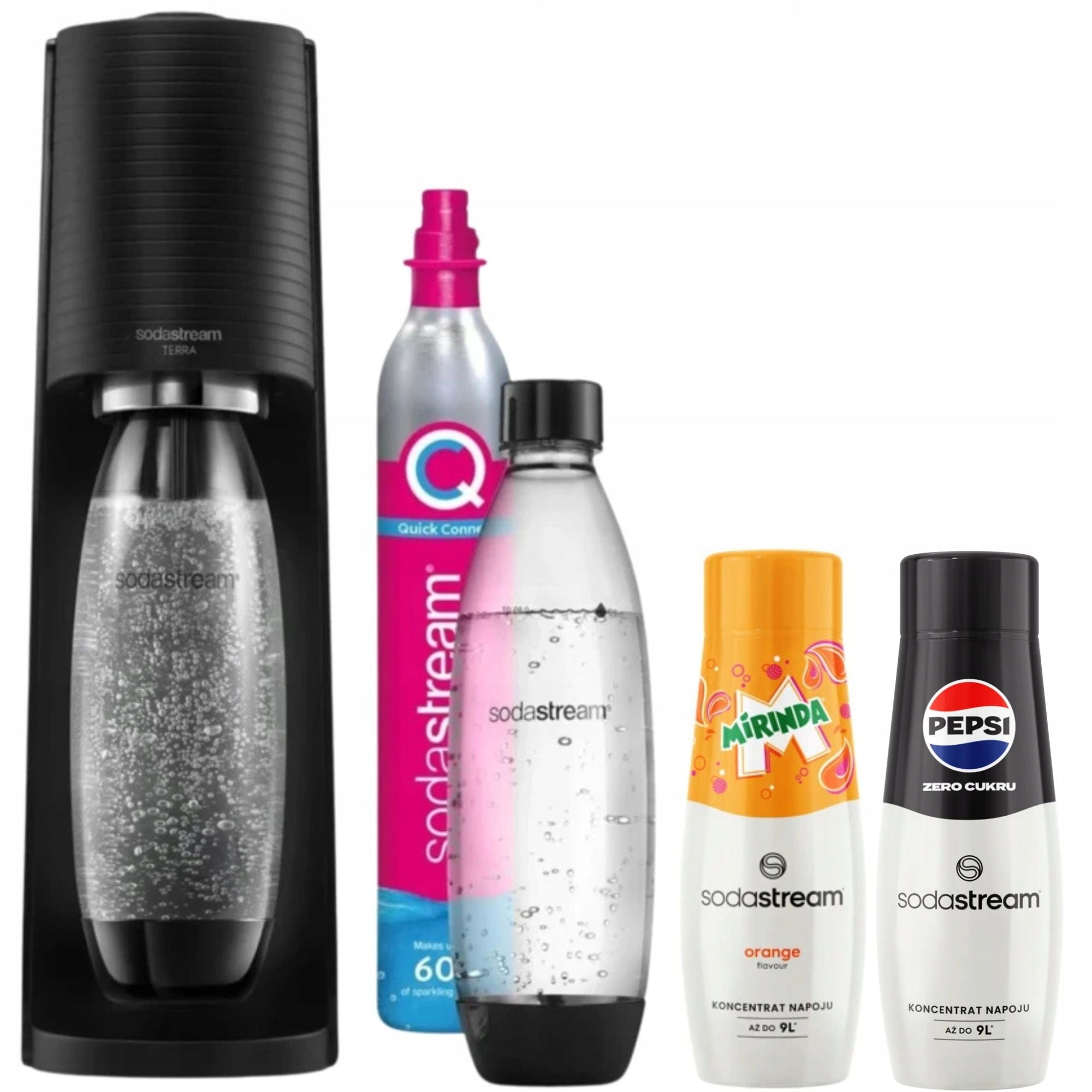 Set of SodaStream Saturator Terra Black +2 bottles Fuse 1L + 2x Syrup