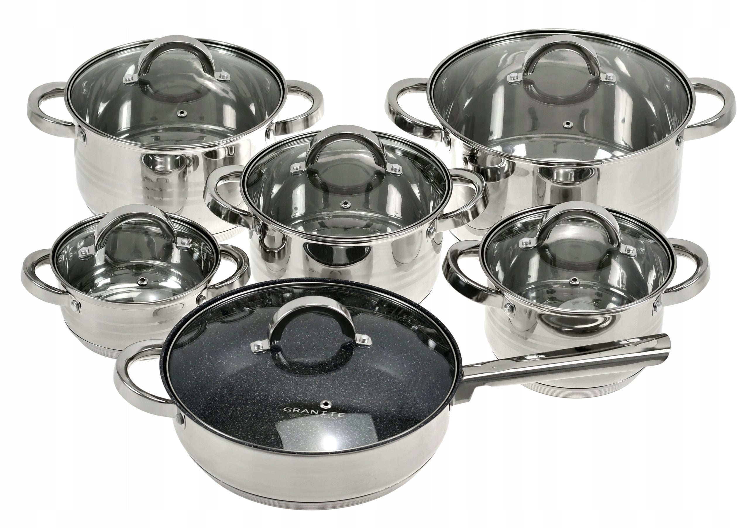 Set of Steel Pots 12 Pcs Pot Pan INDUCTION GAS Number of items in the set 12