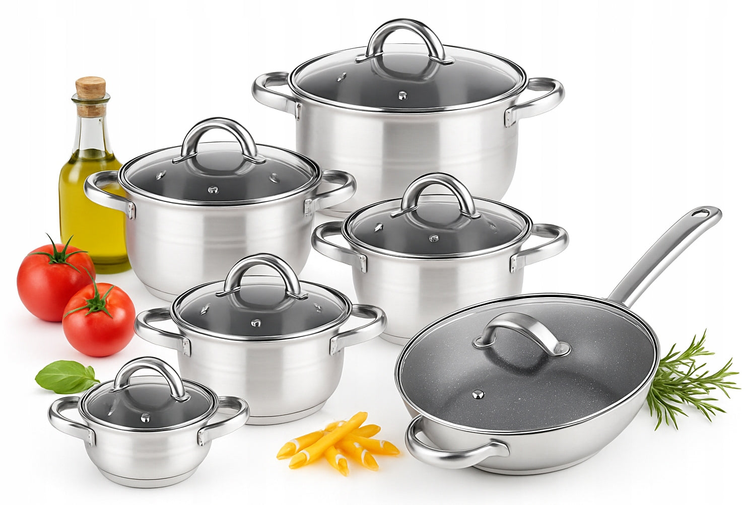 Set of Steel Pots 12 Pcs Pot Pan INDUCTION GAS