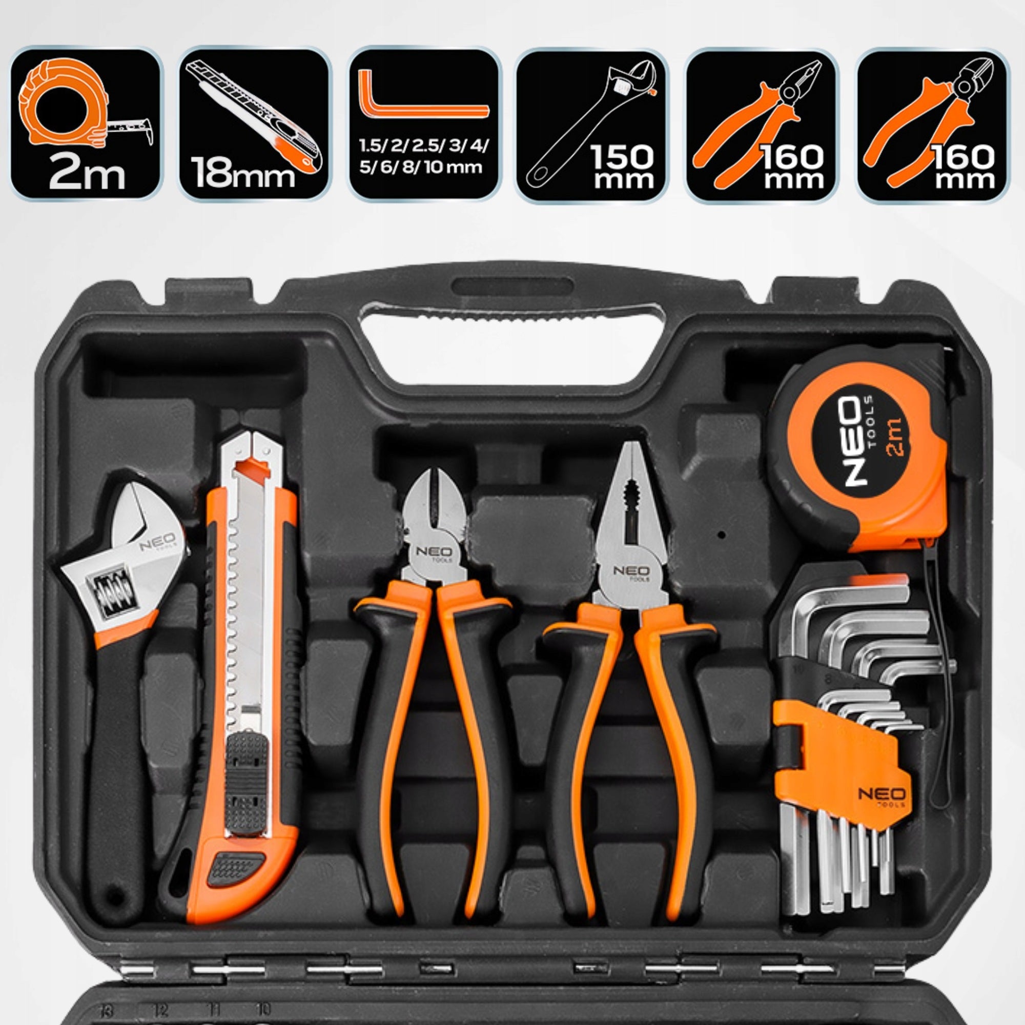 Set of Universal Tools 60 el. Socket Wrenches Bits Hammer Suitcase NEO Manufacturer code Zestaw Kluczy Nasadowych 10-200