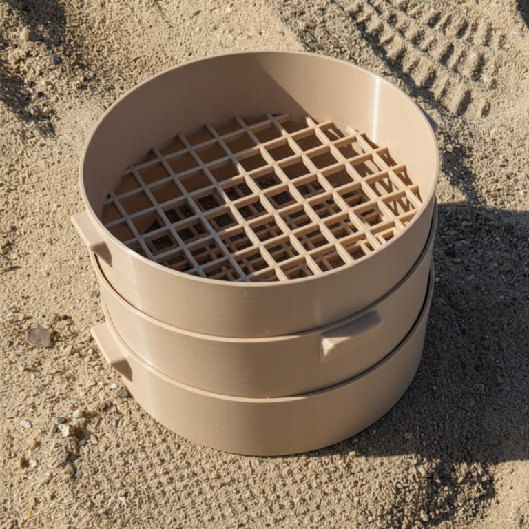 Set of beige strainers for sifting sand on the beach for children Packaging status original