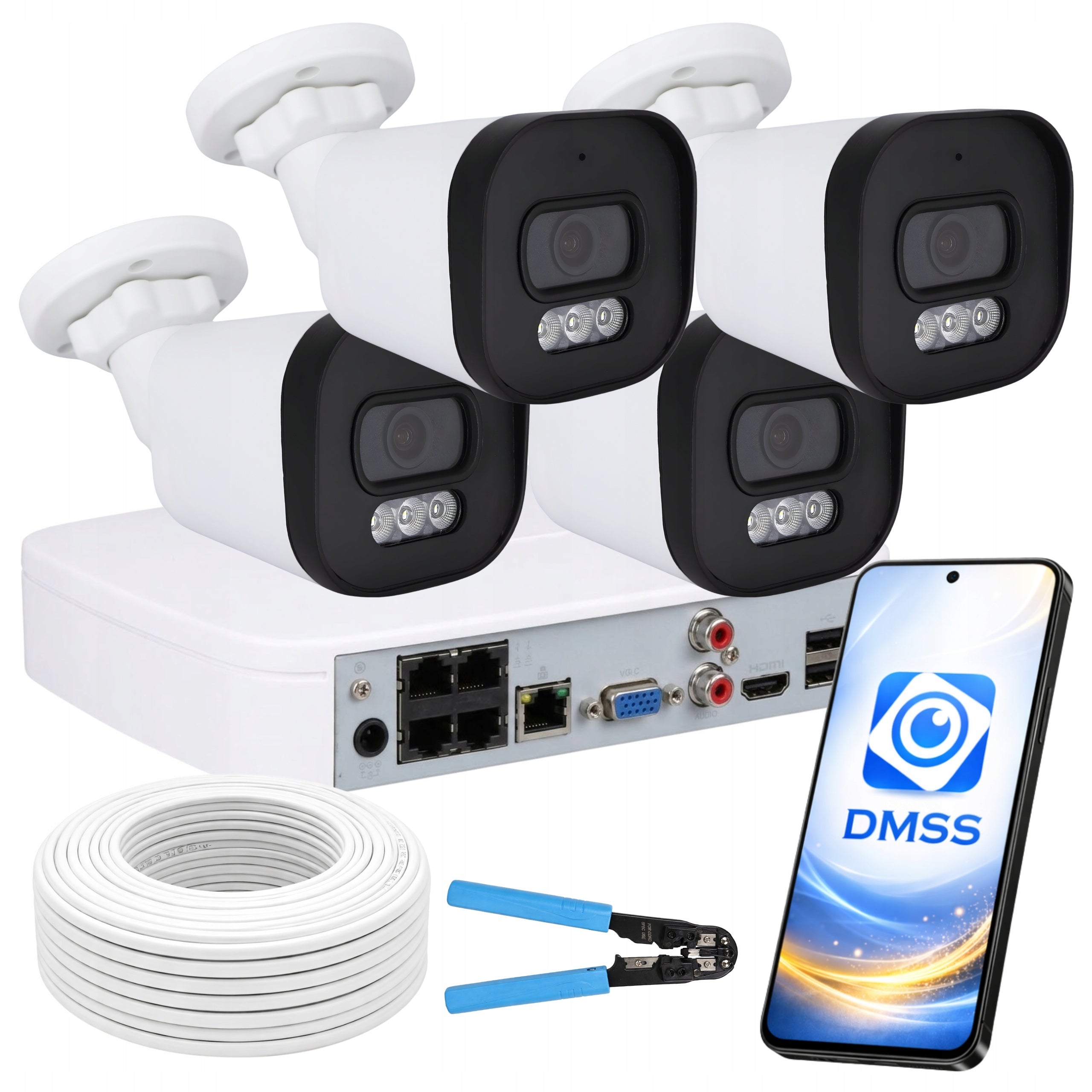 Set of cameras for monitoring 4 IP cameras 4Mpx MONITORING DAHUA DUAL LIGHT