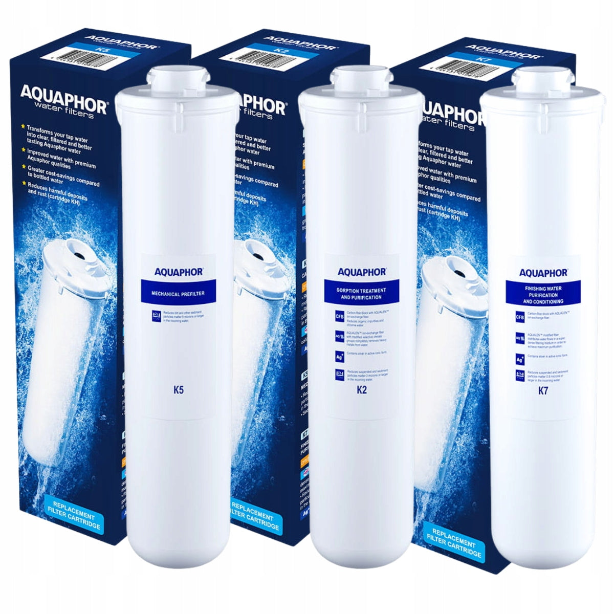 Set of cartridges AQUAPHOR K5 K2 K7 for water filter Crystal A set of 3