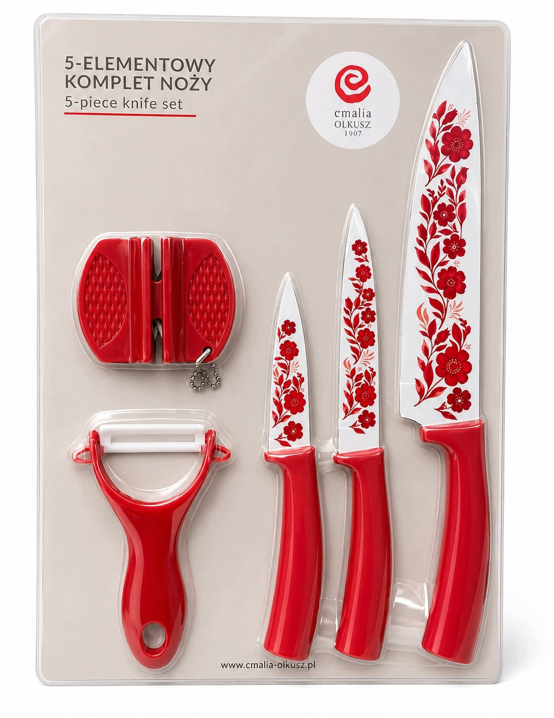 Set of ceramic knives Emalia Olkusz 5 elements peeler sharpener