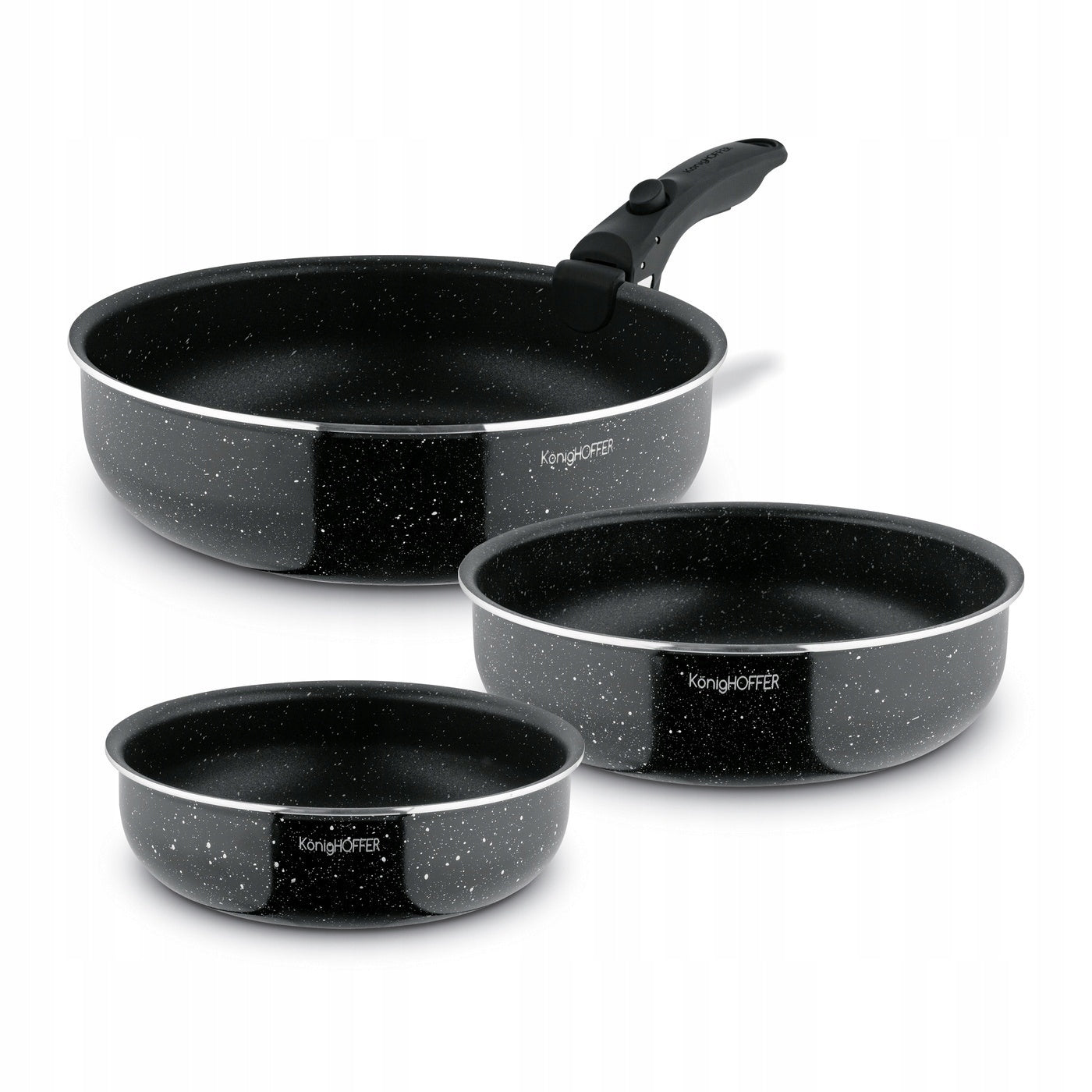 Set of deep pans with detachable handle for induction gas black Brand Konighoffer
